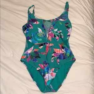 Tropical one piece bathing suit